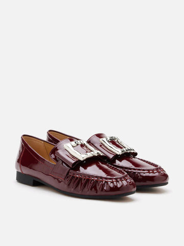 Calista Patent Leather Buckled Bow Loafers