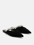 [SALE]Camila Pearl and Crystal Embellished Strap Suede Mules