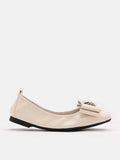 PAZZION, Candace Pop of Bow Square Toe Flats, Beige
