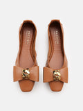 PAZZION, Candace Pop of Bow Square Toe Flats, Camel