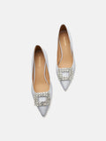 PAZZION, Cara Crystal Embellished Silk Heels, Silver