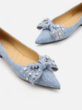 PAZZION, Cassie Denim Studded Bow Flats, Blue