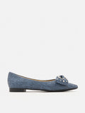 PAZZION, Cassie Denim Studded Bow Flats, Darkblue