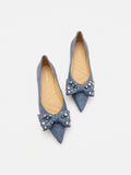 PAZZION, Cassie Denim Studded Bow Flats, Darkblue