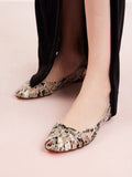 PAZZION, Celina Python-Print Embossed Leather Weaved Flats, Almond