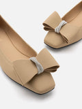 PAZZION, Cora Bow Square-Toe Covered Flats, Almond