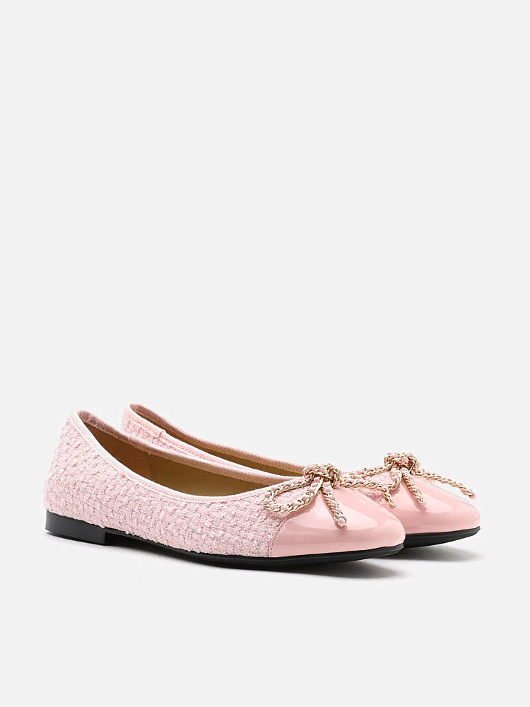 PAZZION, Daisy Tweed Toe Cap Bow Flats, Pink