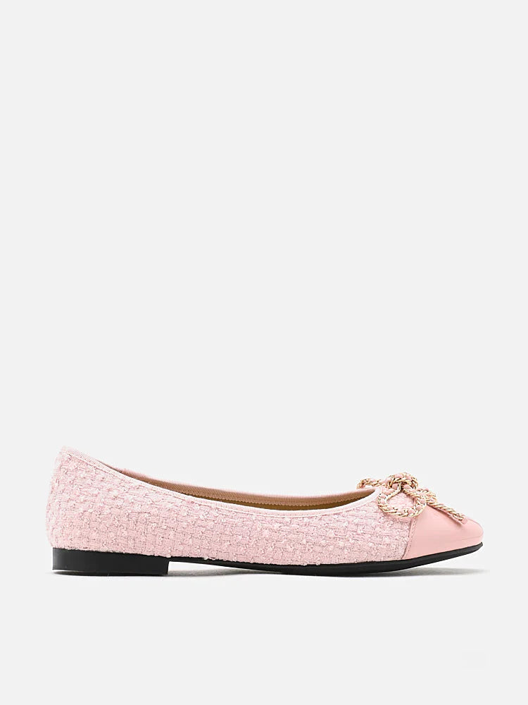 PAZZION, Daisy Tweed Toe Cap Bow Flats, Pink