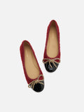 PAZZION, Daisy Tweed Toe Cap Bow Flats, Wine