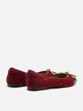 PAZZION, Daisy Tweed Toe Cap Bow Flats, Wine