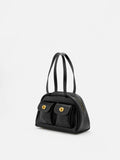 PAZZION, Danica Leather Bowling Bag, Black