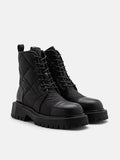 PAZZION, Demi Quilted Puffy Lace-up Boots, Black