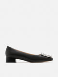 PAZZION, Diamante Buckle Leather Heels, Black