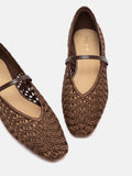 PAZZION, Dovira Woven Embossed Flats, Darkbrown