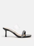 PAZZION, Edra Diamante Clear Strap Heels, Black