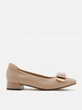 PAZZION, Elaia Point-Toe Bow Buckle Heels, Almond