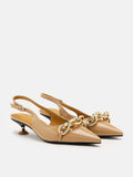 PAZZION, Elia Chained Leather Slingbacks, Almond