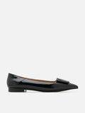 PAZZION, Elie Sculpted Buckle Pointed Toe Flats, Black