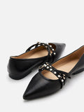 PAZZION, Elme Studded Buckle Pointed Toe Flats, Black