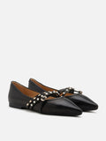 PAZZION, Elme Studded Buckle Pointed Toe Flats, Black