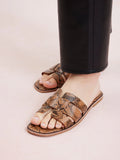 PAZZION, Elmira Python-Print Embossed Leather Cage Slides, Brown