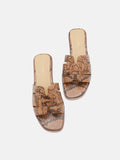 PAZZION, Elmira Python-Print Embossed Leather Cage Slides, Brown