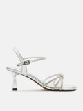 PAZZION, Emery Crystal Embellished Knot Strap Heel Sandals, Silver