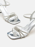 PAZZION, Emery Crystal Embellished Knot Strap Heel Sandals, Silver