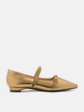 PAZZION, Eva Chained Strappy Pointed Toe Flats, Bronze