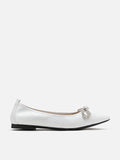 PAZZION, Fairleigh Crystal Embellished Bow Pointed Toe Flats, Silver