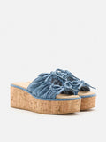 PAZZION, Ferlyn Denim Double Tied Wedge Sandals, Darkblue