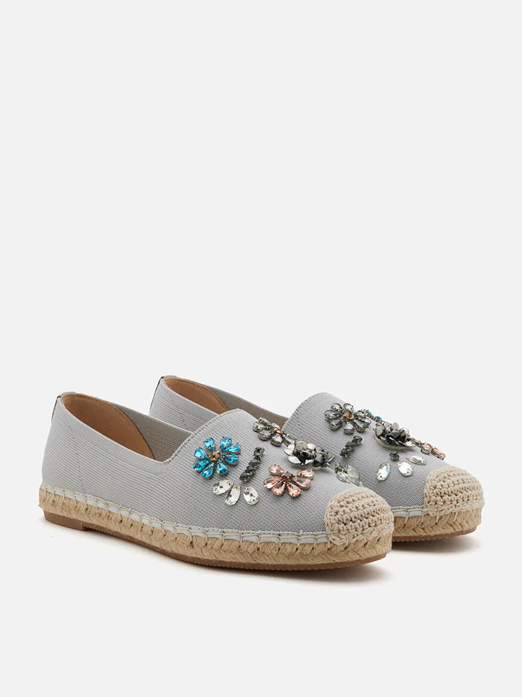 PAZZION, Flanna Crystal Embellished Flyknit Espadrilles, Grey