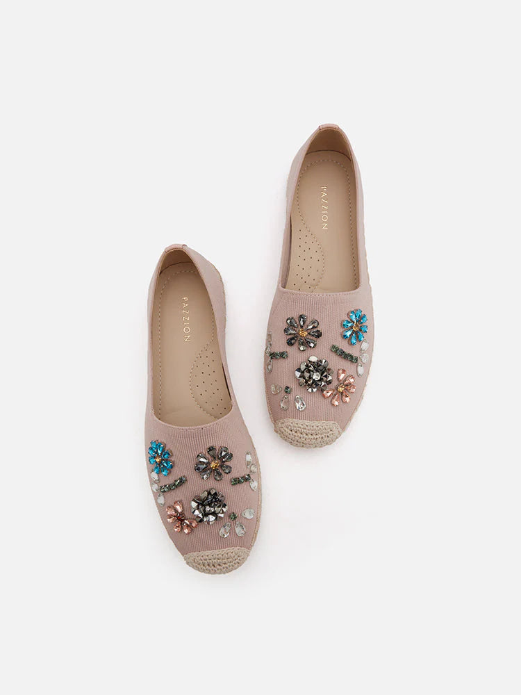 PAZZION, Flanna Crystal Embellished Flyknit Espadrilles, Pink