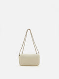 PAZZION, Fleur Raffia Leather Chained Crossbody Bag, Beige