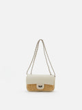 PAZZION, Fleur Raffia Leather Chained Crossbody Bag, Beige