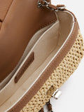 PAZZION, Fleur Raffia Leather Chained Crossbody Bag, Brown