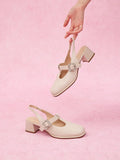 PAZZION, Freya T-Bar Mary Jane Slingback Heels, Beige