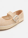 PAZZION, Gemma Diamante Buckle Espadrille Flats, Almond