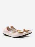 PAZZION, Gilda Brass Pointed Toe Flats, Beige