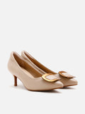 PAZZION, Gilda Brass Pointed Toe Heels, Almond