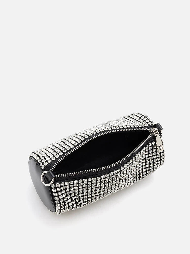 PAZZION, Gina Diamante Embellished Mini Duffle Handbag, Silver