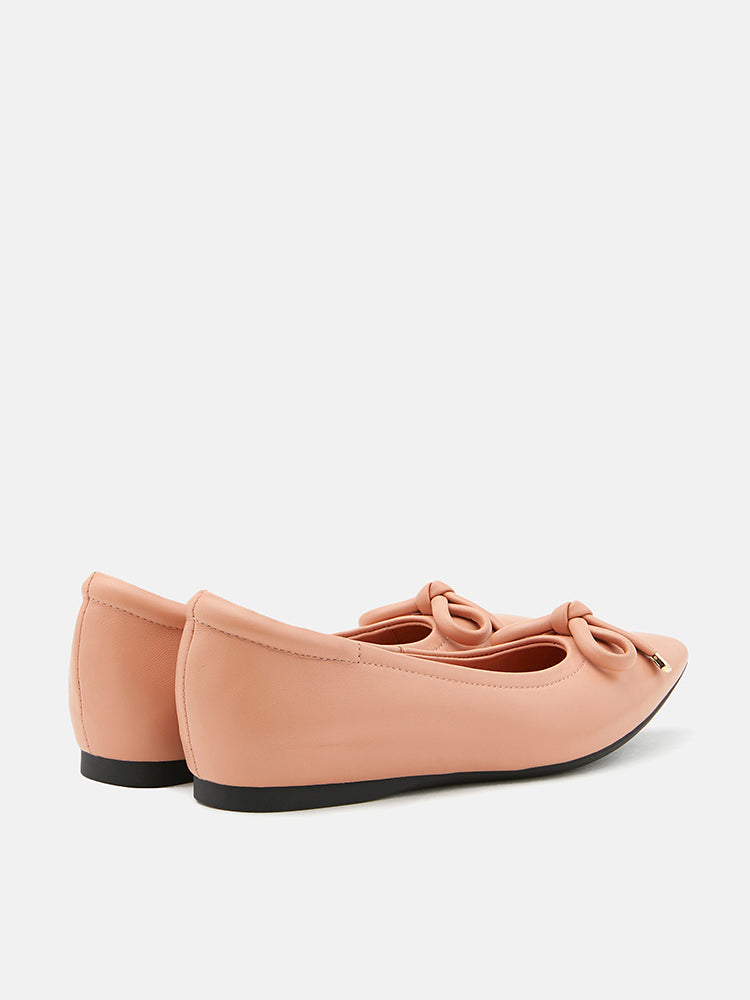 PAZZION, Ginny Poised Bow Point-Toe Leather Flats, Pink