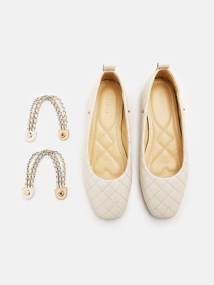 PAZZION, Gracia Quilted Chain Flats, Beige