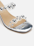 PAZZION, Greylisse Pearl Encrusted Sandal Heels, Silver