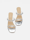 PAZZION, Greylisse Pearl Encrusted Sandal Heels, Silver