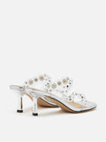 PAZZION, Greylisse Pearl Encrusted Sandal Heels, Silver
