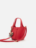 PAZZION, Haley Leather Charmed Bucket Bag, Red