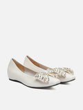 PAZZION, Halisse Diamante Bow Leather Flats, Beige