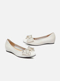 PAZZION, Halisse Diamante Bow Leather Flats, Beige