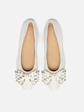 PAZZION, Halisse Diamante Bow Leather Flats, Beige